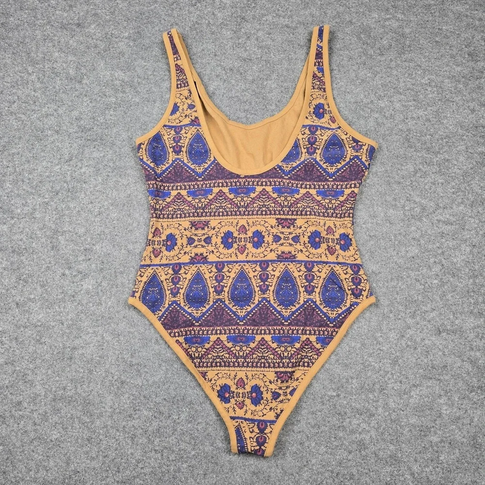 Intimately Free People Bodysuit Womens L Multi Floral Scoop Neck Snap Crotch